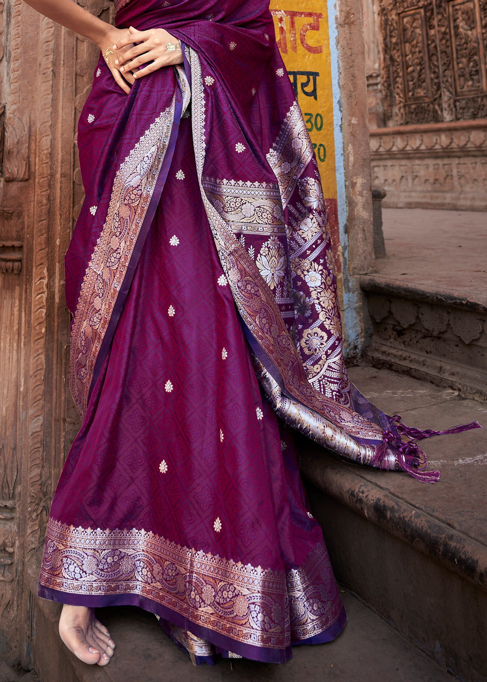 Berry Purple Woven Banarasi Satin Silk Saree