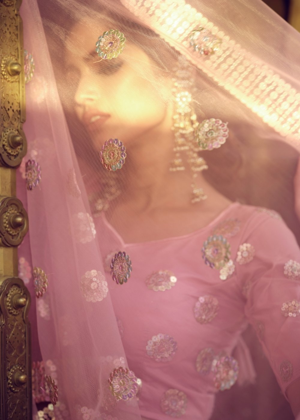 Sundown Pink Soft Net Designer Lehenga Choli