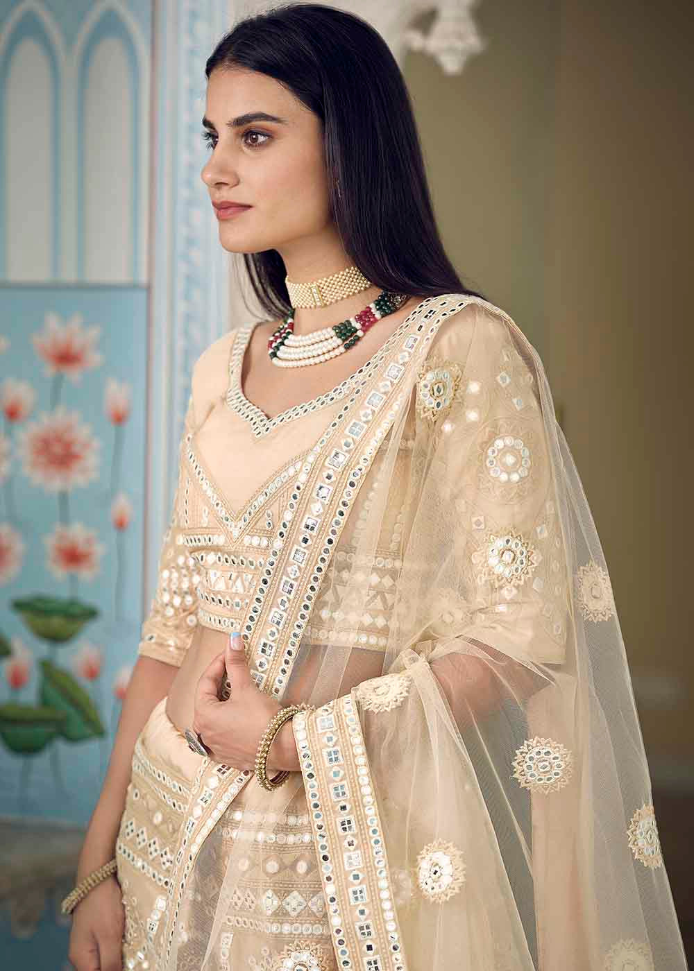 Akaroa Cream Designer Organza Lehenga Choli