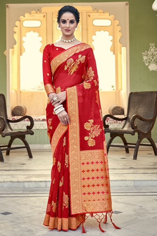 Mahogany Red Organza Saree