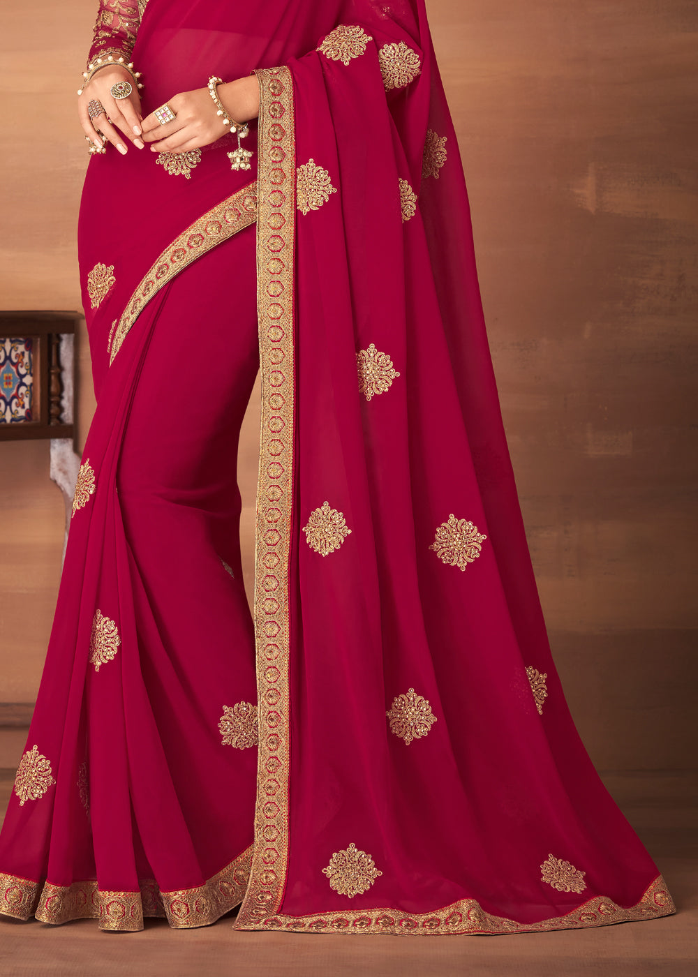 Sweet Brown Maroon Designer Saree with Embroidered Blouse