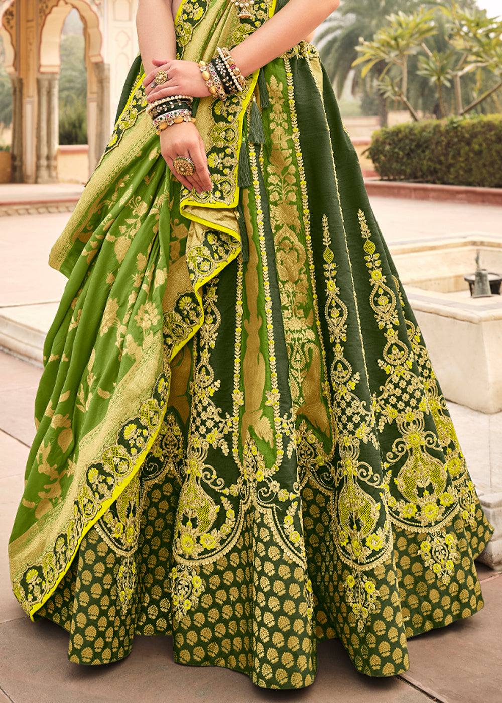 Pesto Green Heavy Embroidered Lehenga