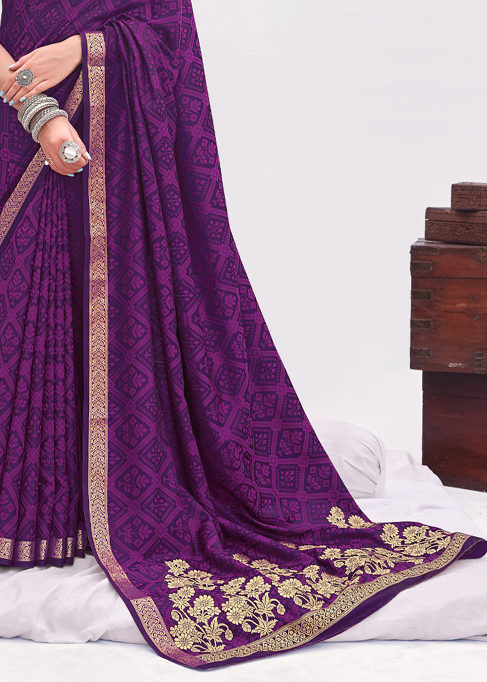 Grape Purple Zari Woven Banarasi Satin Saree