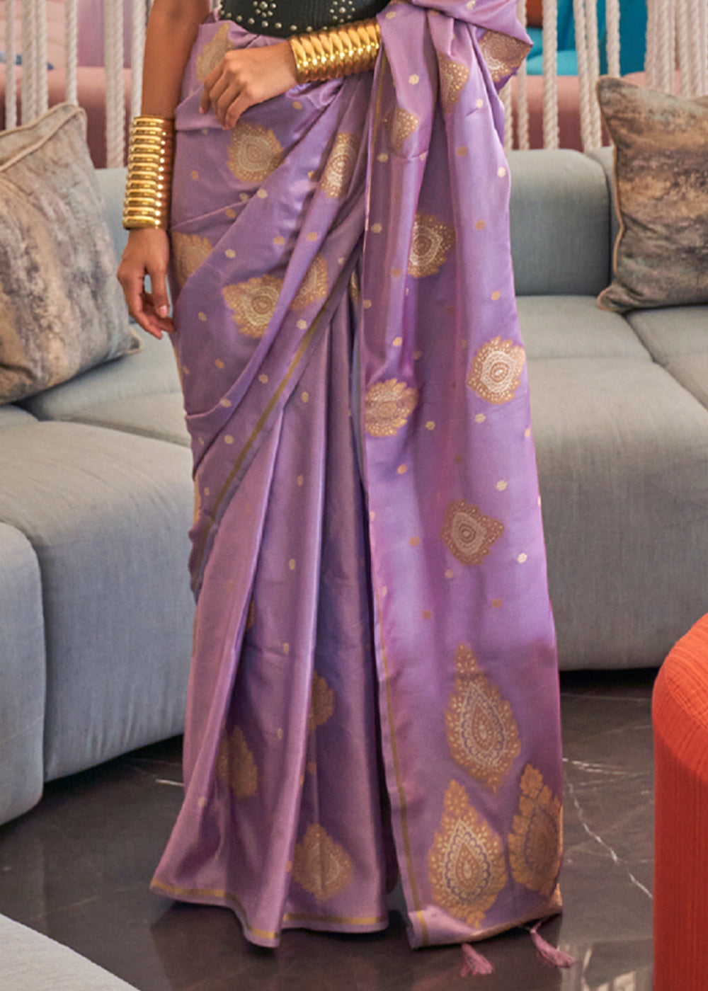 Viola Purple Bronze Zari Woven Satin Silk Saree