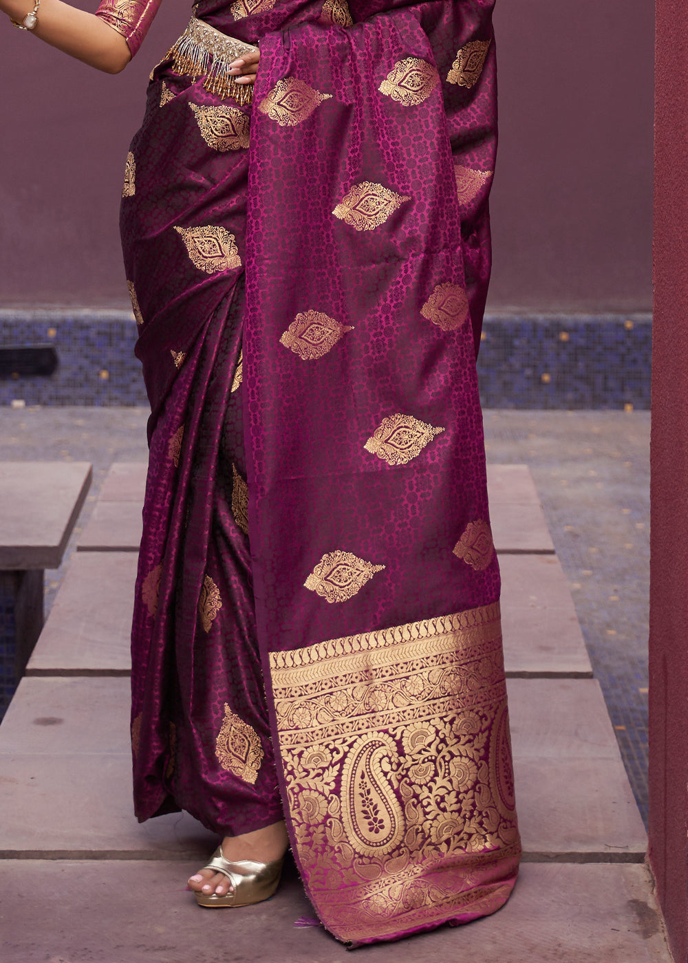 Camelot Purple Banarasi Woven Satin Silk Saree