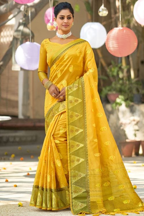 Fuel Yellow Organza Saree