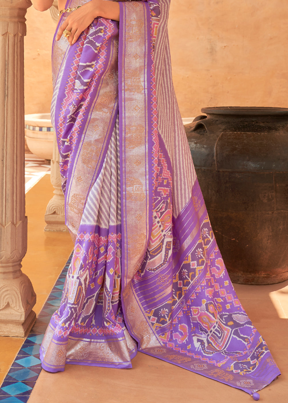 Strikemaster Purple Patola Silk Saree