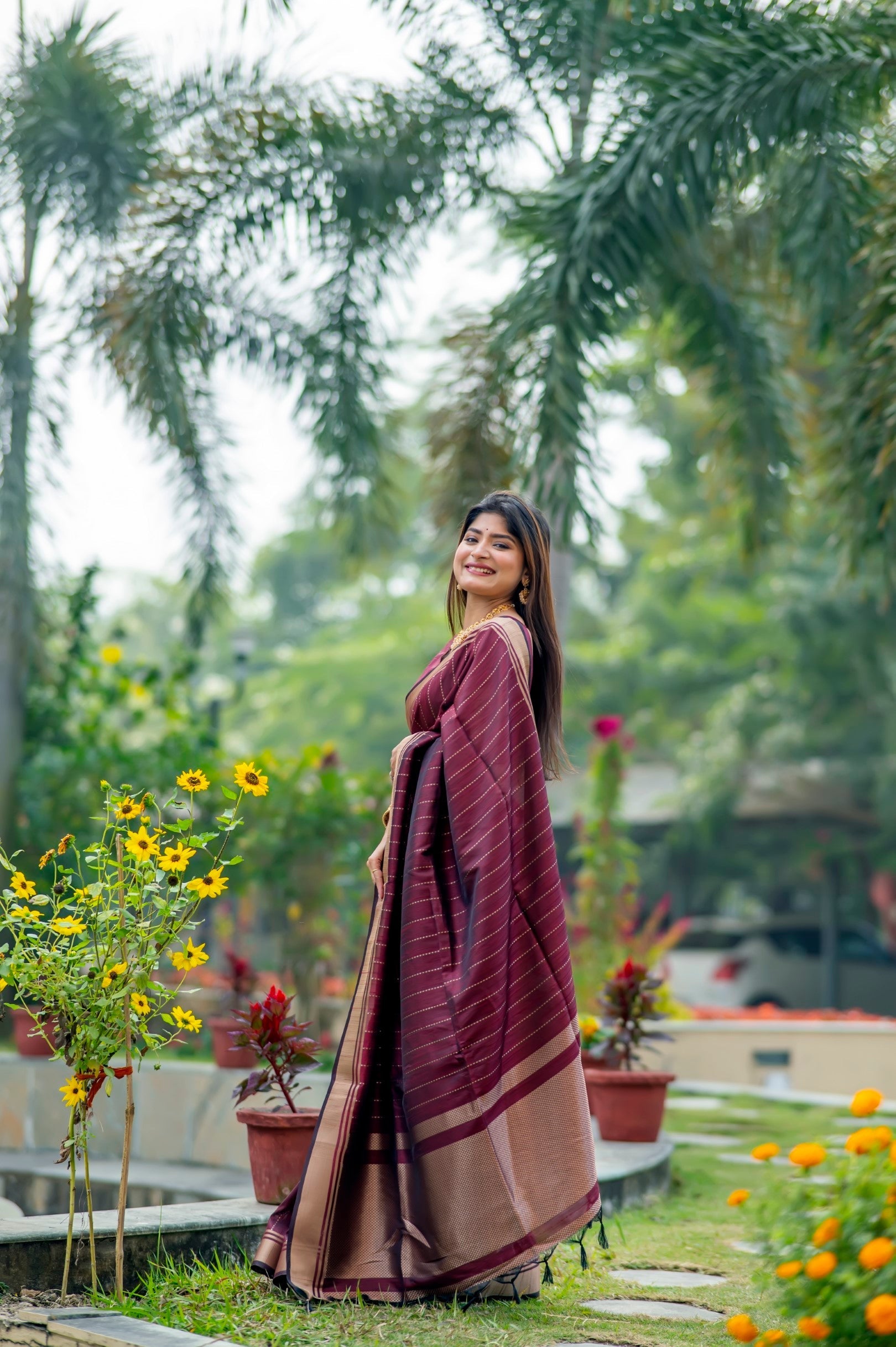 Mystic Maroon Woven Raw Silk Saree