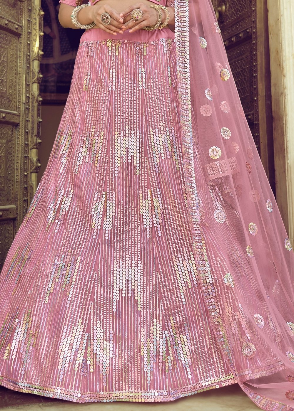 Sundown Pink Soft Net Designer Lehenga Choli