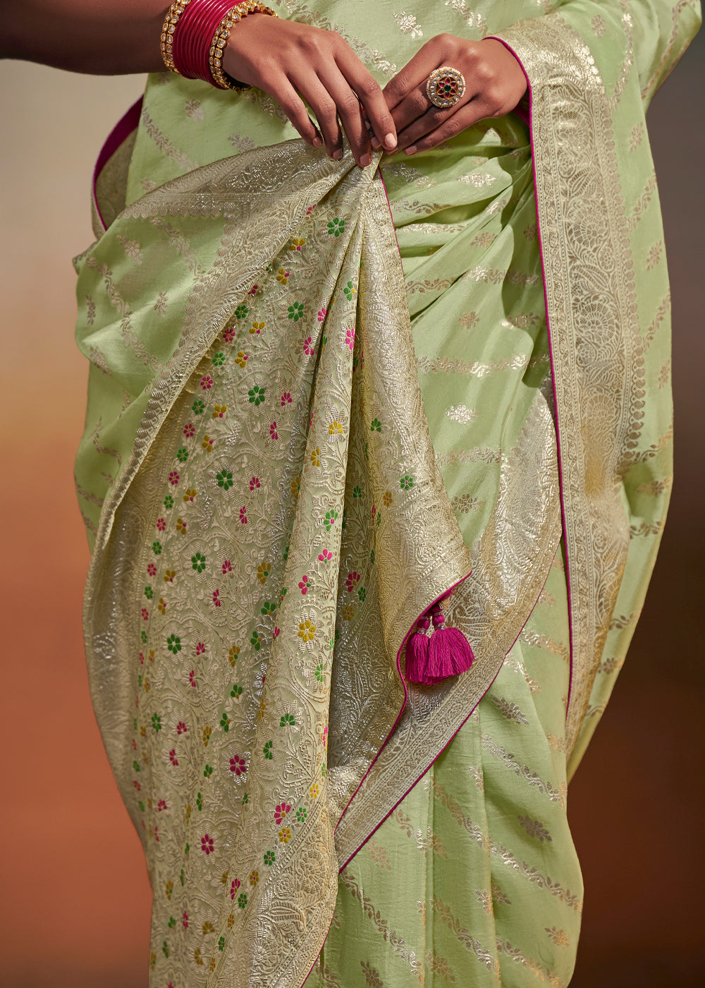 Swamp Green Woven Banarasi Soft Silk Saree