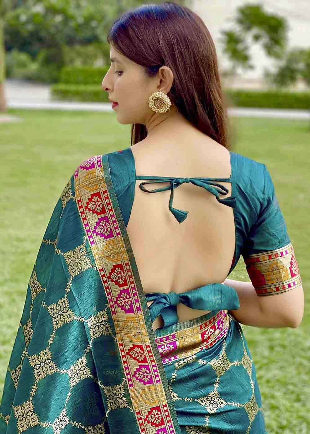 Astronaut Green Zari Woven Tussar Silk Saree