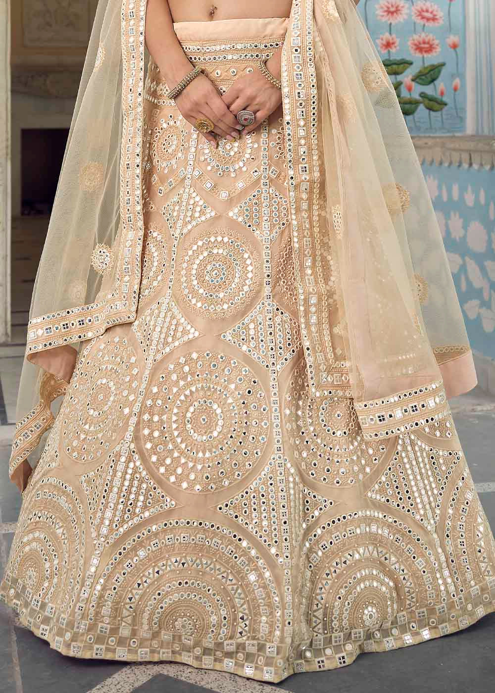 Akaroa Cream Designer Organza Lehenga Choli