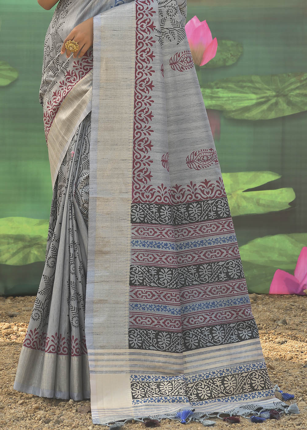 Star Grey Cotton Silk Printed Saree