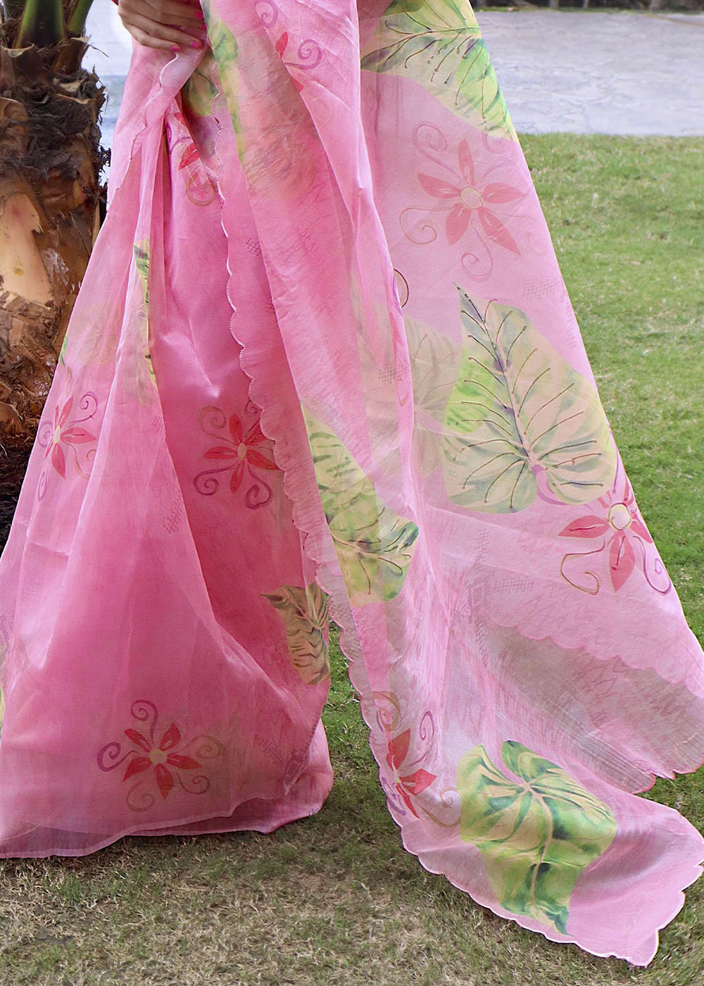 Bubble Gum Pink Digital Floral Print Organza Saree