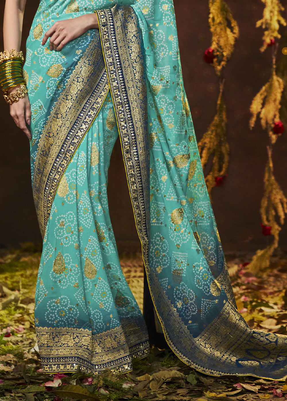 Tradewind Blue Woven Georgette Designer Saree with Embroidered Blouse