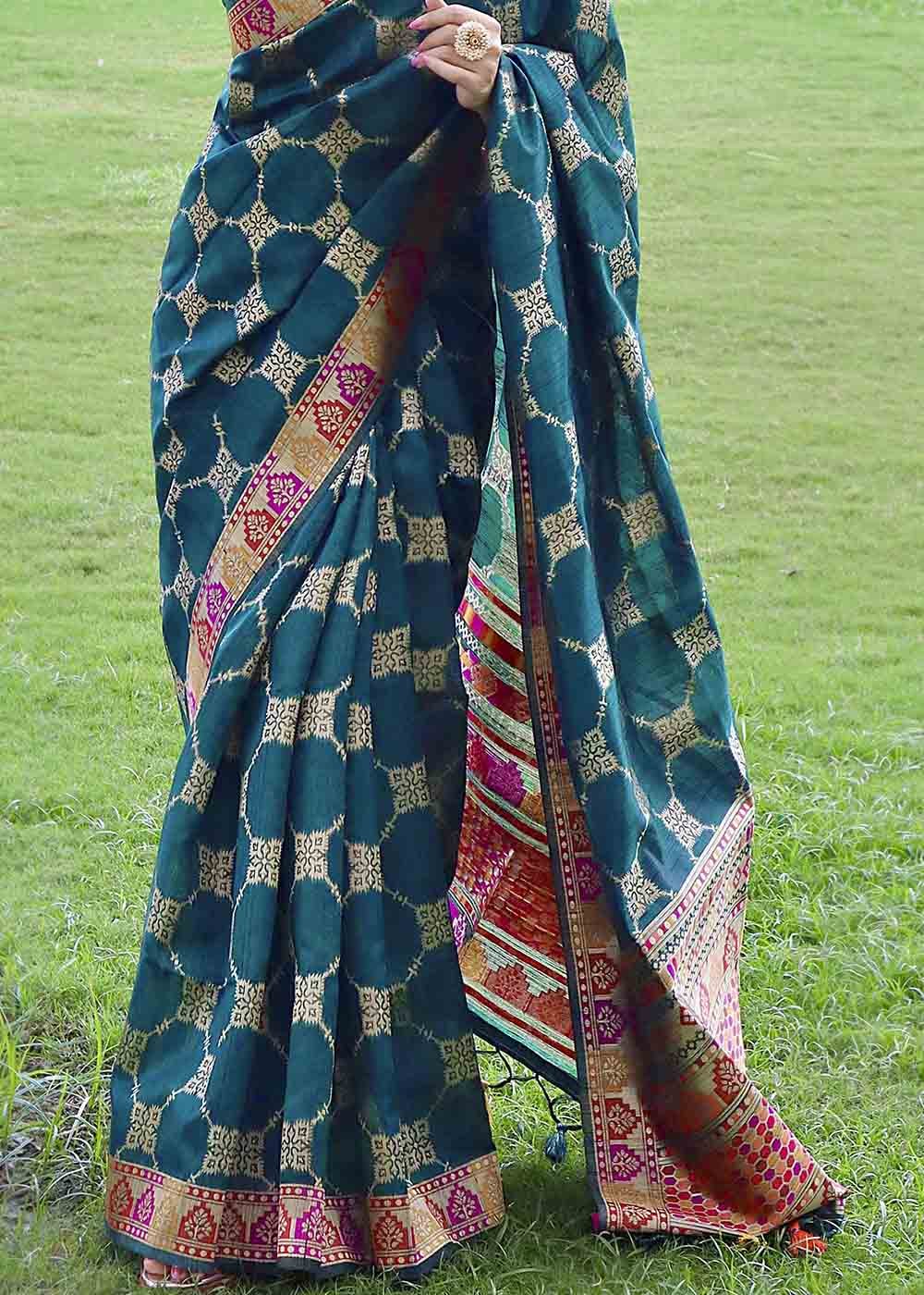 Astronaut Green Zari Woven Tussar Silk Saree