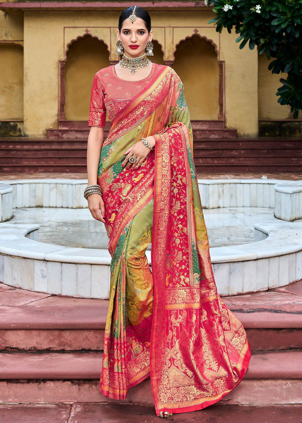 Calico Green Designer Banarasi Saree