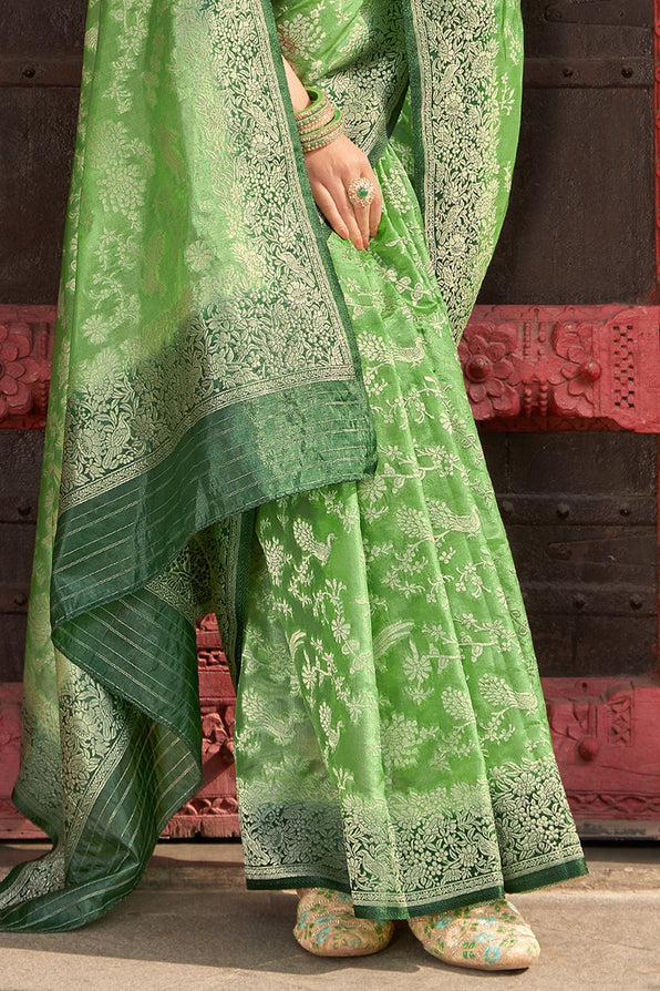 Olivine Green Organza Saree