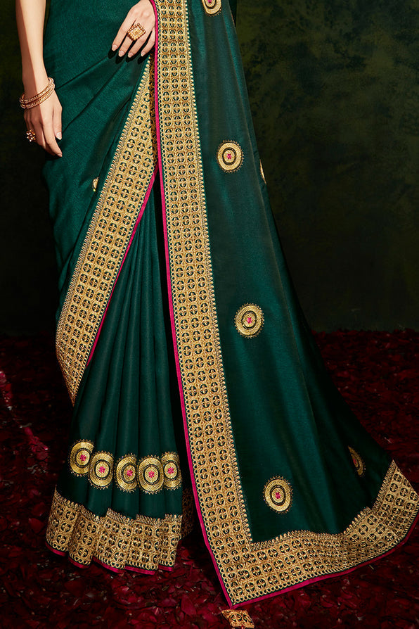 Plantation Green and Pink South Silk Saree