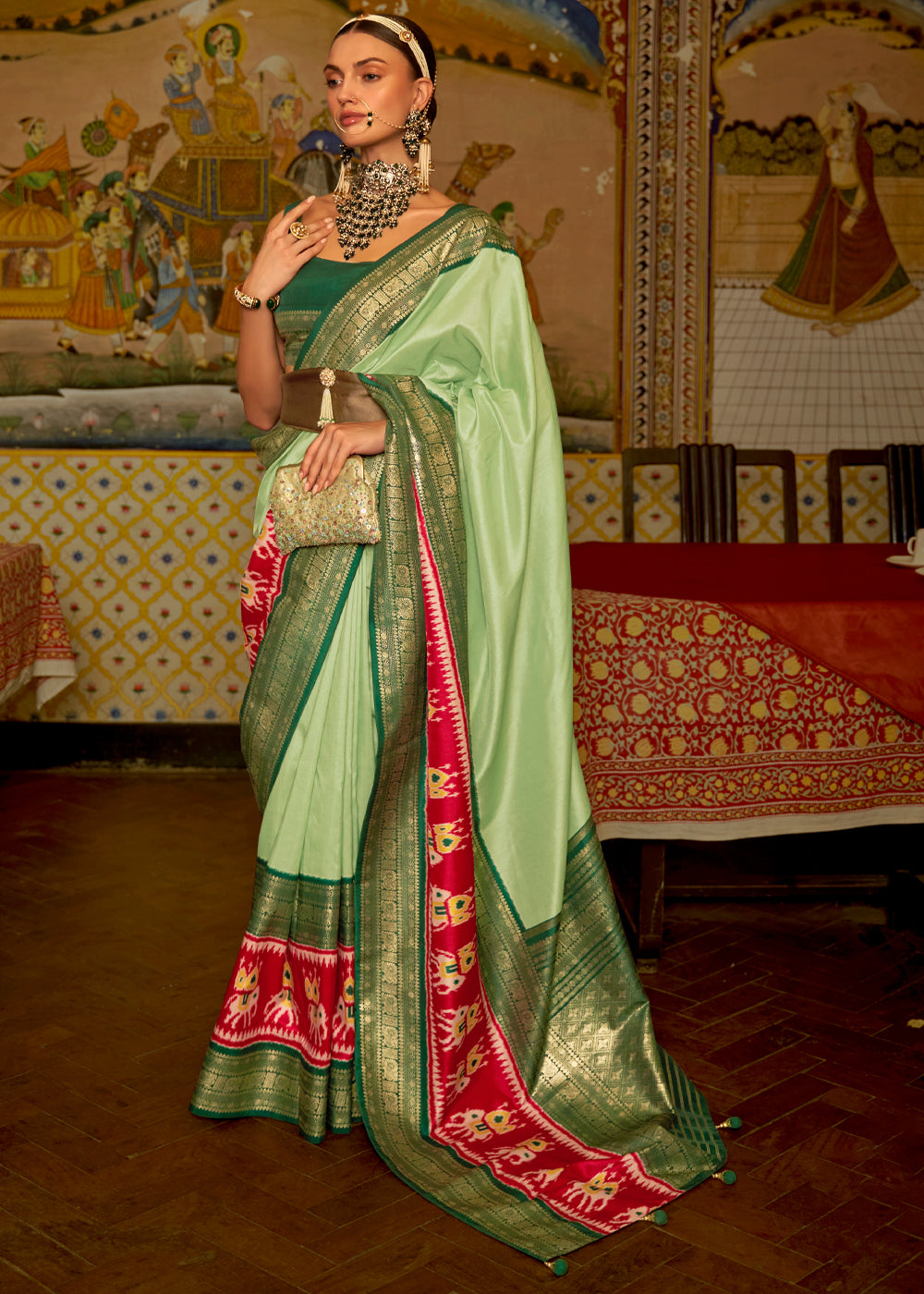 Pine Glade Green Banarasi Patola Saree