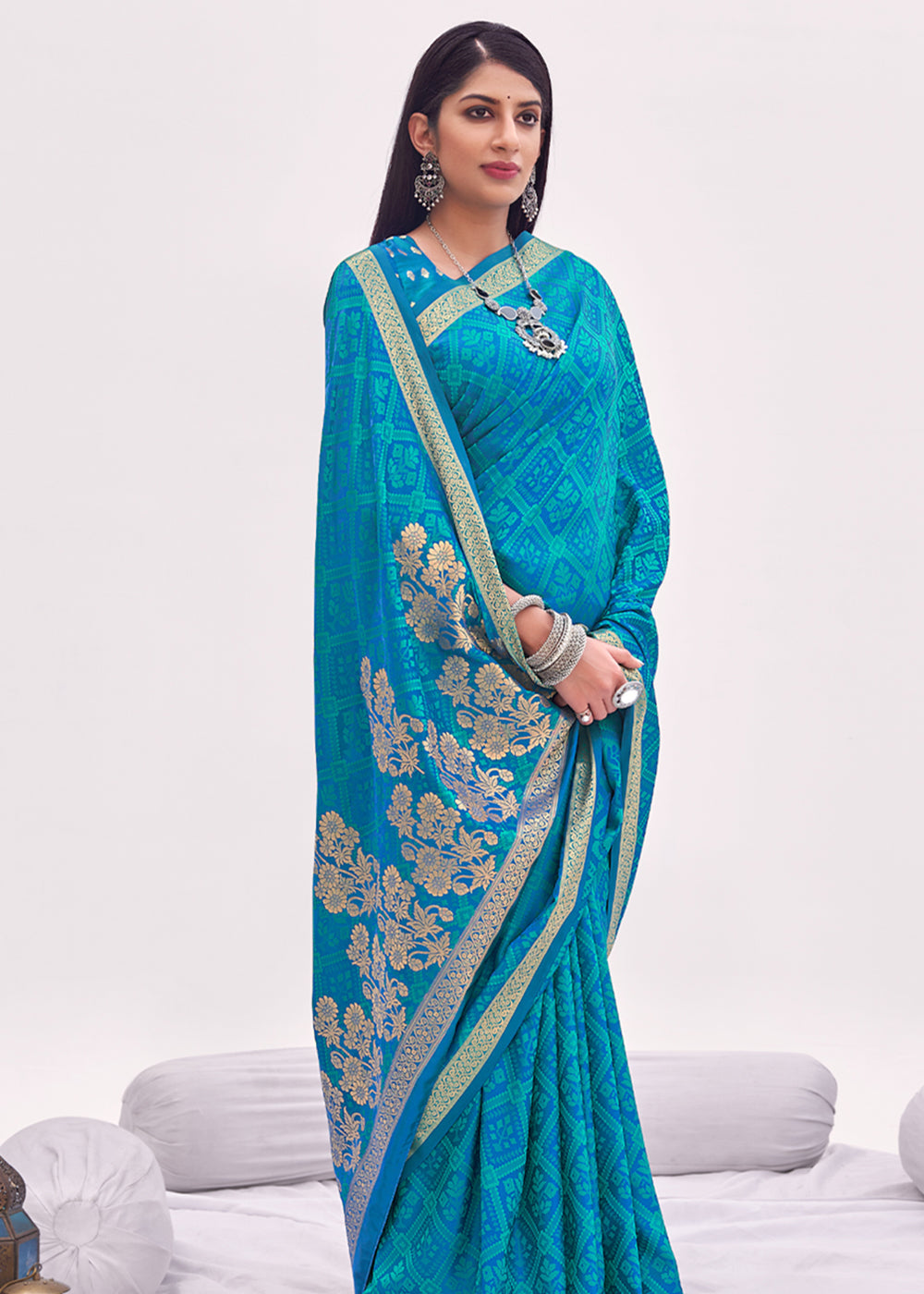 Sea Serpent Blue Zari Woven Banarasi Satin Saree