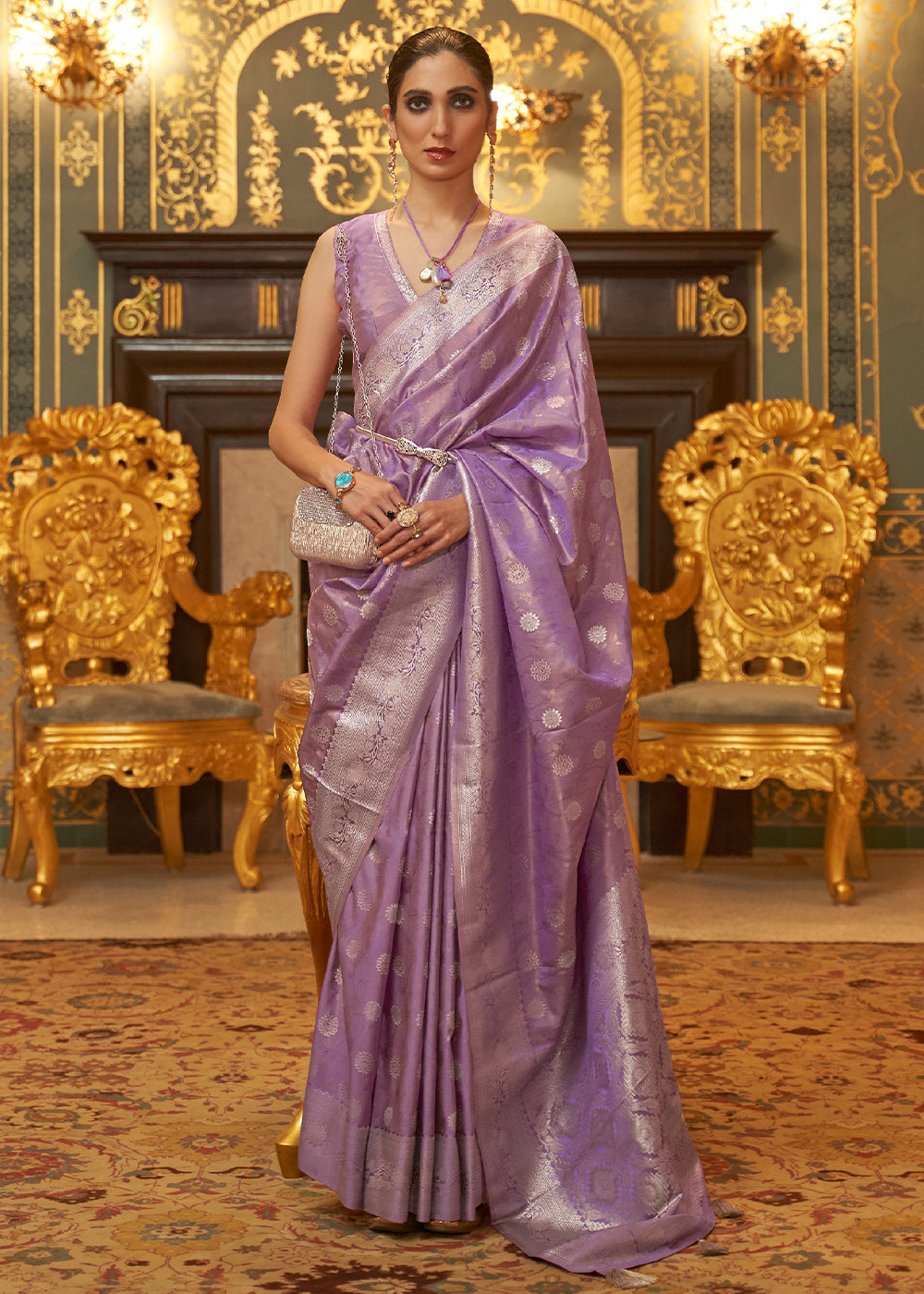 Quicksand Purple Zari Woven Banarasi Brocade Saree