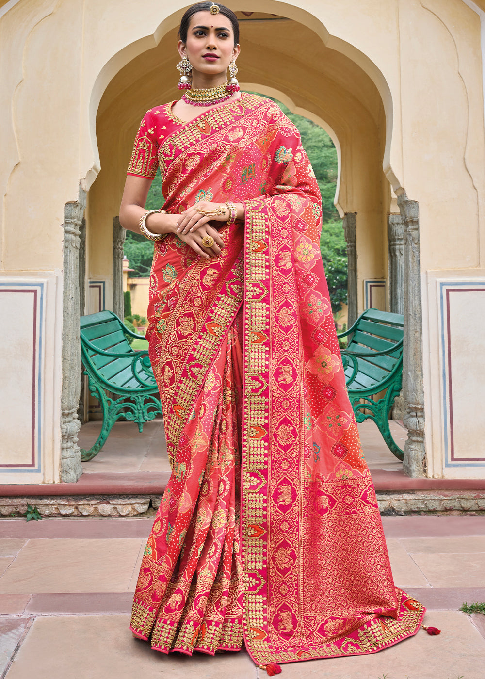 Froly Pink Embroidered Dola Silk Saree