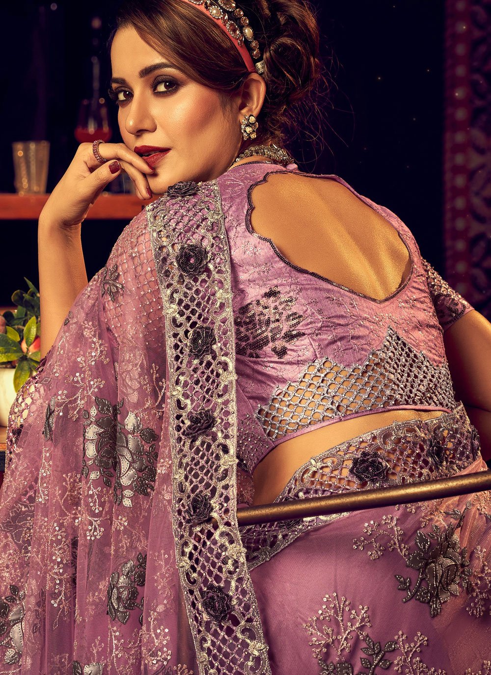 Copper Penny Purple Designer Partywear Saree