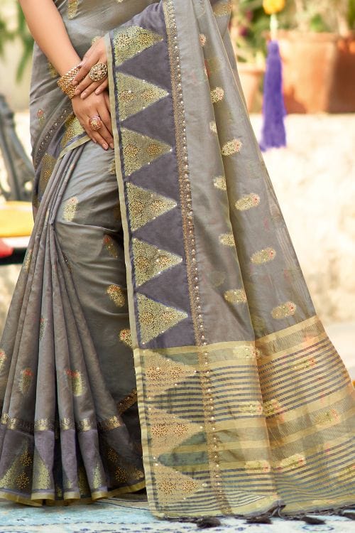 Nobel Grey Organza Saree