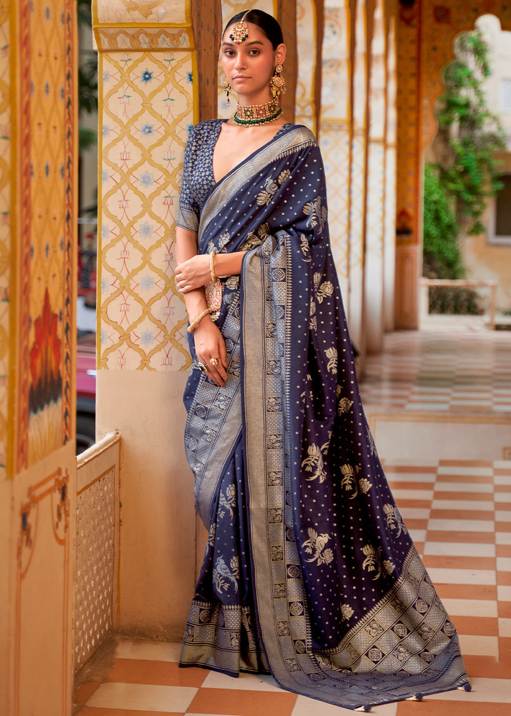 Blackcurrant Blue Zari Woven Banarasi Saree