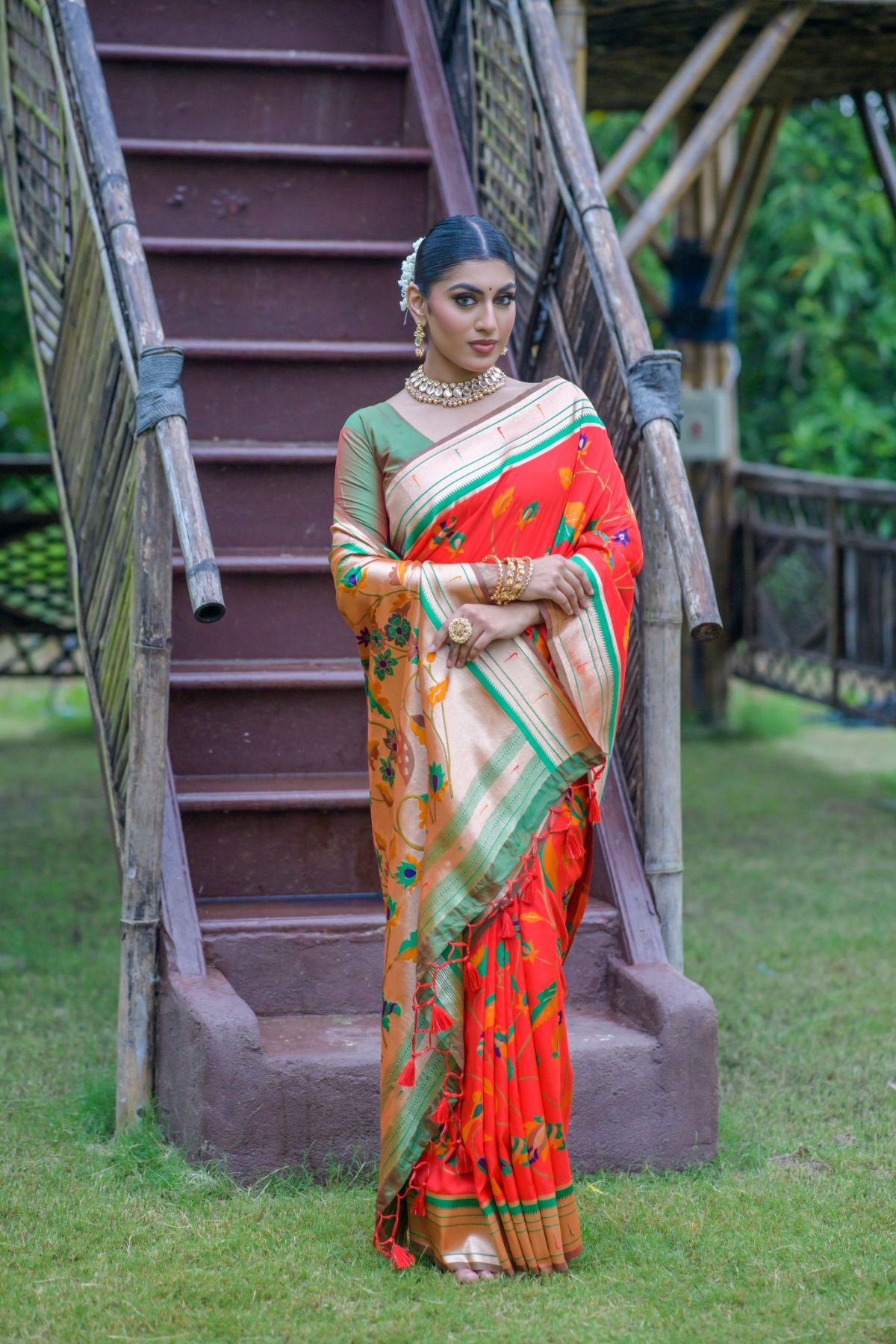 Pomegranate Red Banarasi Paithani Silk Saree