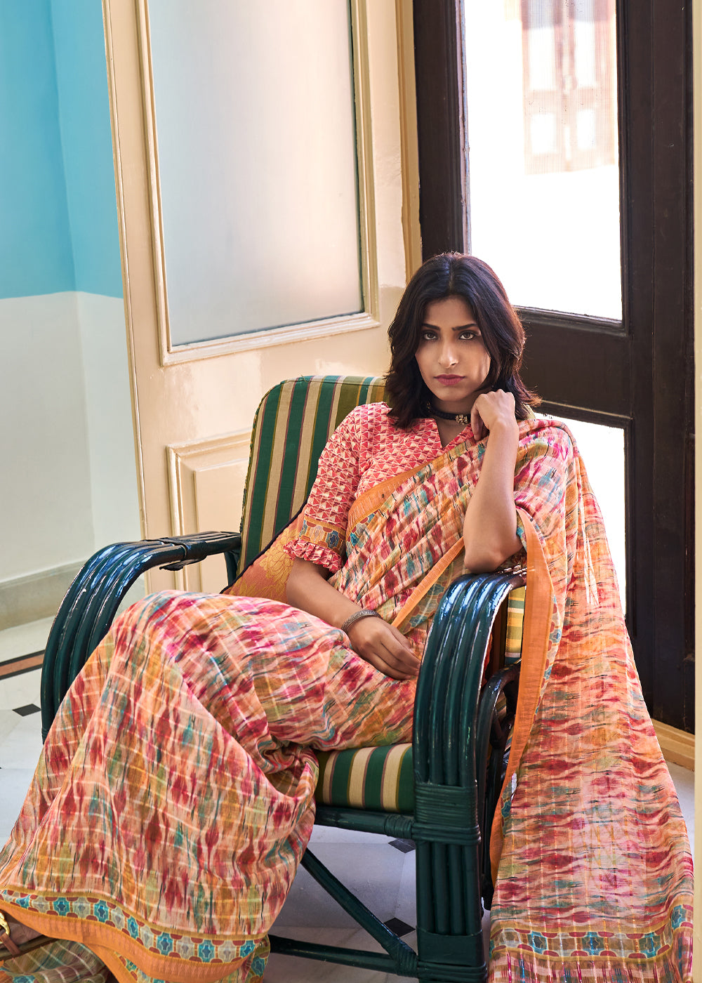 Petite Pink Printed Linen Saree