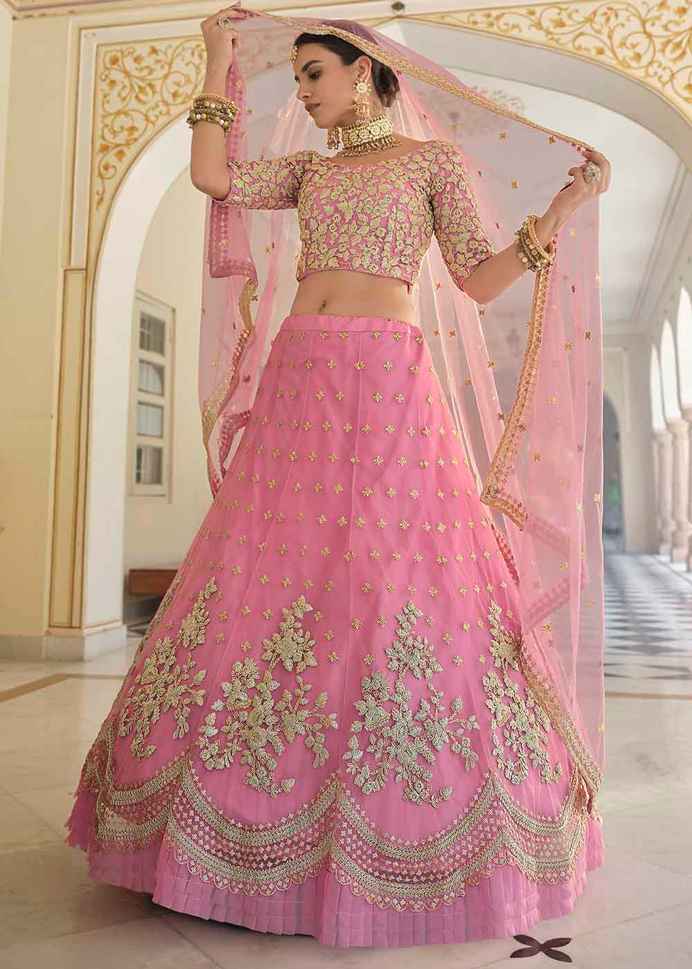 Charm Pink Soft Net Designer Lehenga Choli With Dori & Sequins Work