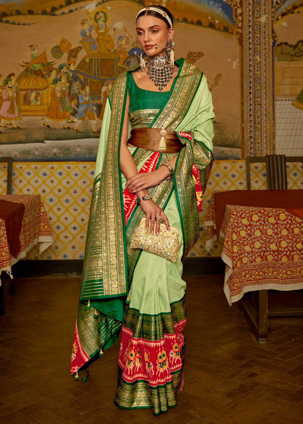 Pine Glade Green Banarasi Patola Saree