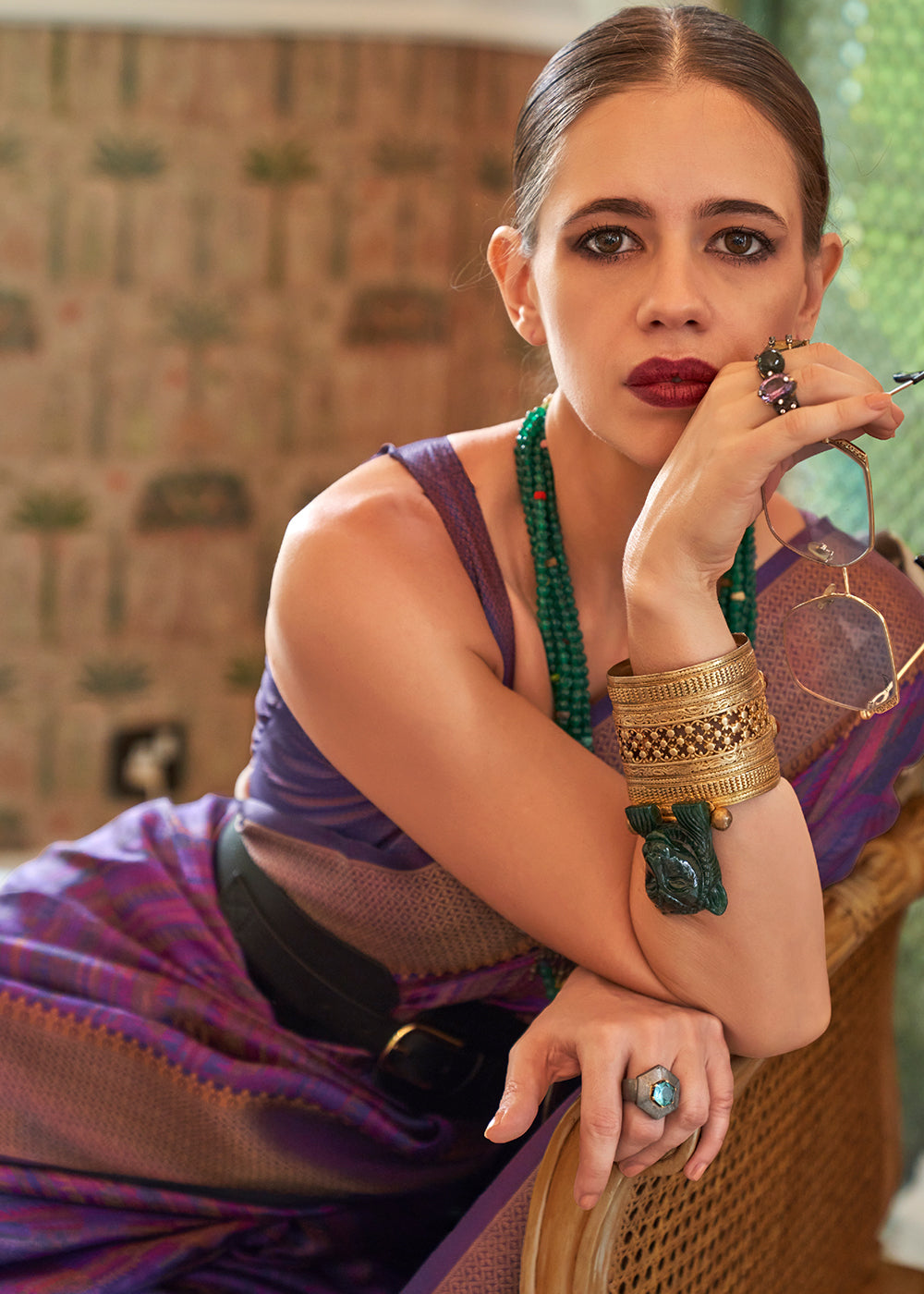 Cosmic Purple Handloom Organza Silk Saree by bollywood actress Kalki Koechlin