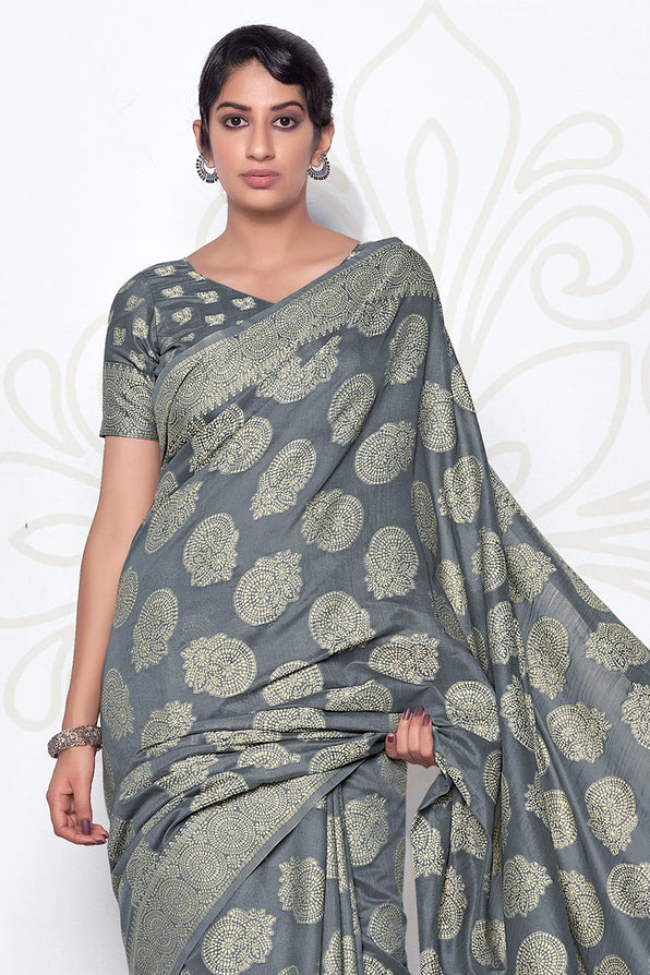 Rolling Stone Grey Cotton Saree