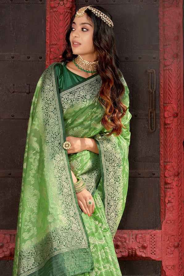 Olivine Green Organza Saree