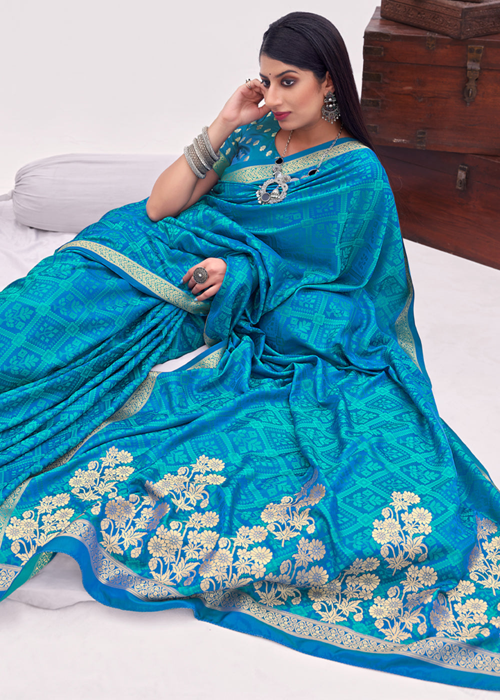 Sea Serpent Blue Zari Woven Banarasi Satin Saree