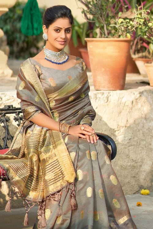 Nobel Grey Organza Saree