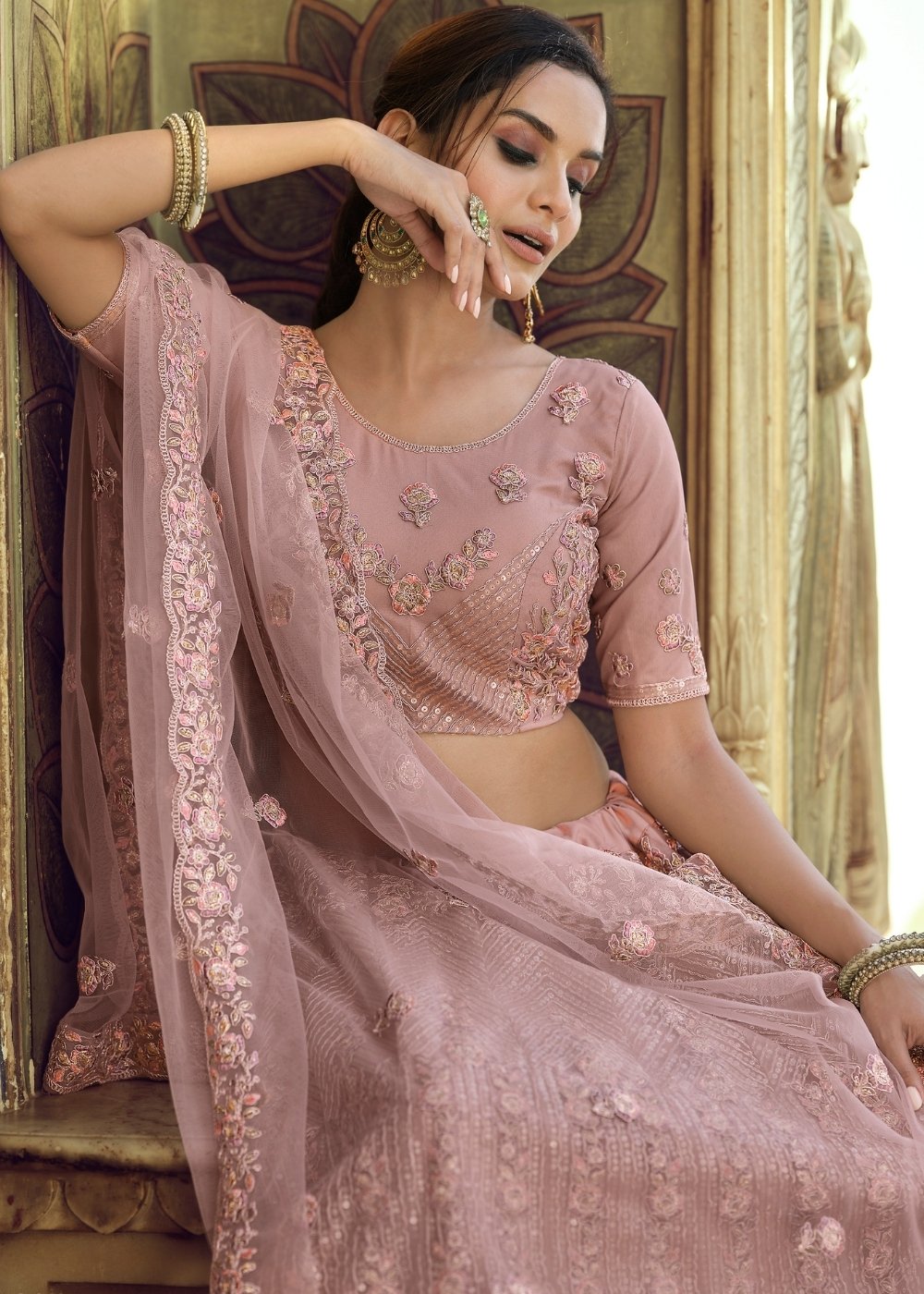 Burnished Purple Soft Net Designer Lehenga Choli