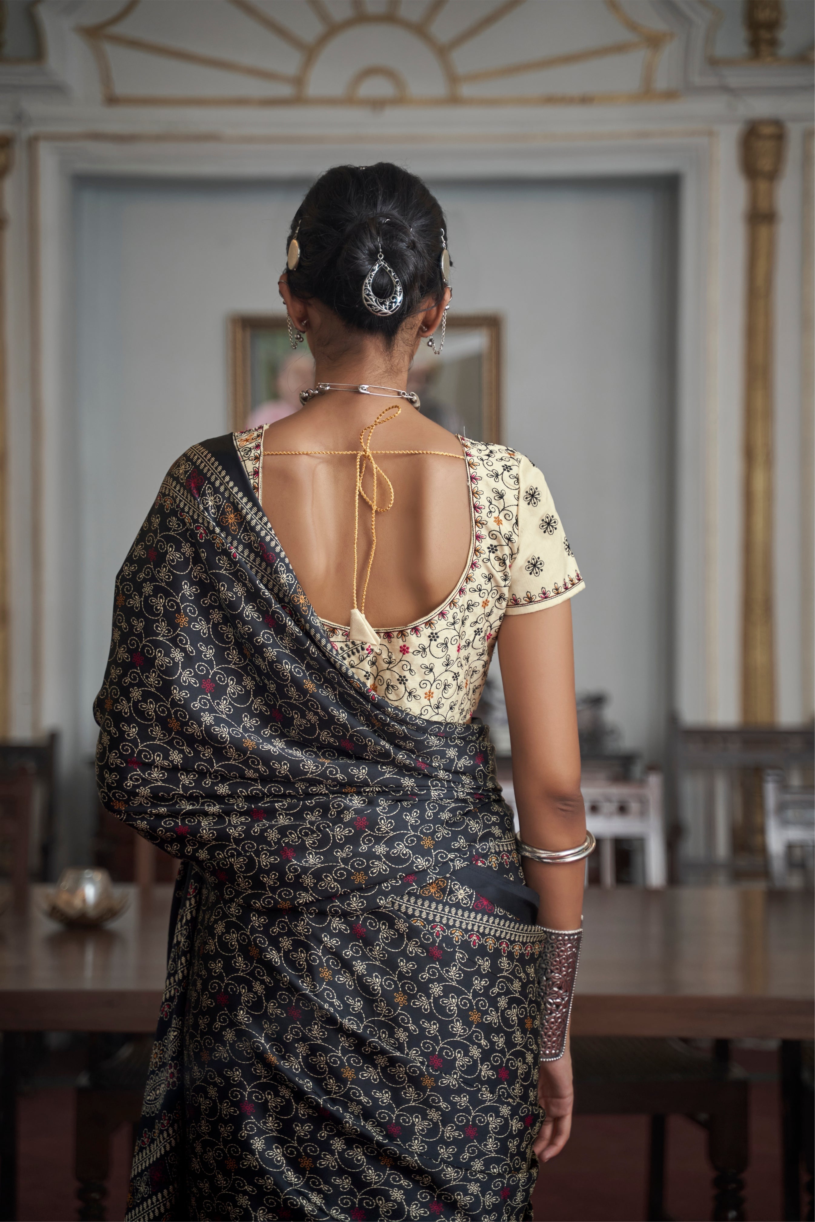 Emperor Grey Gajji Silk Saree with embroidery blouse