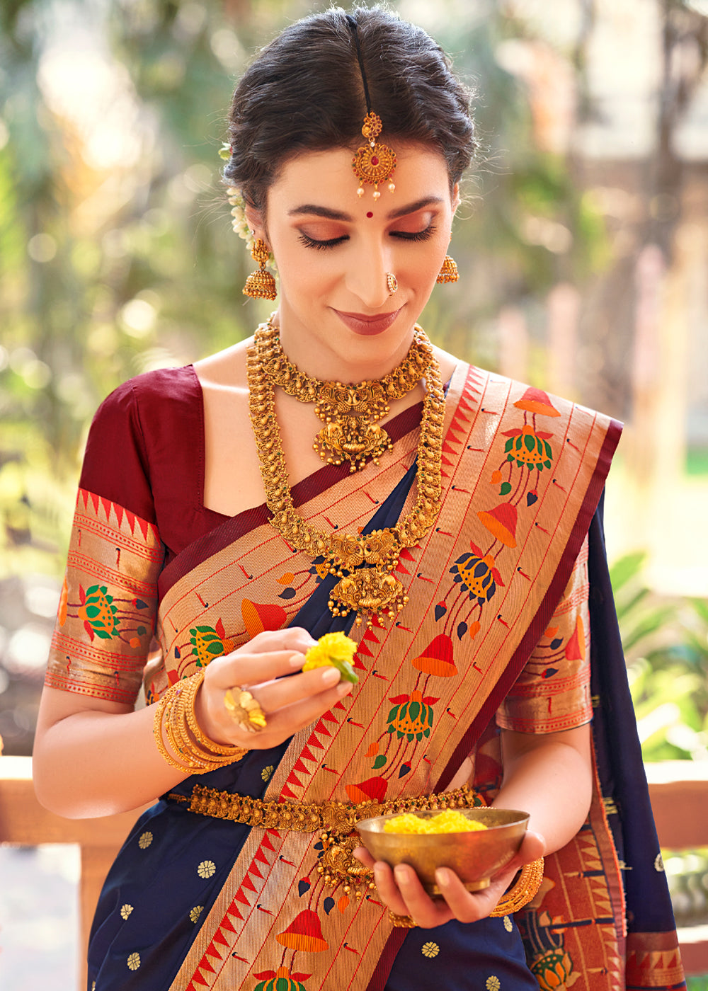 Gun Powder Blue Woven Paithani Silk Saree