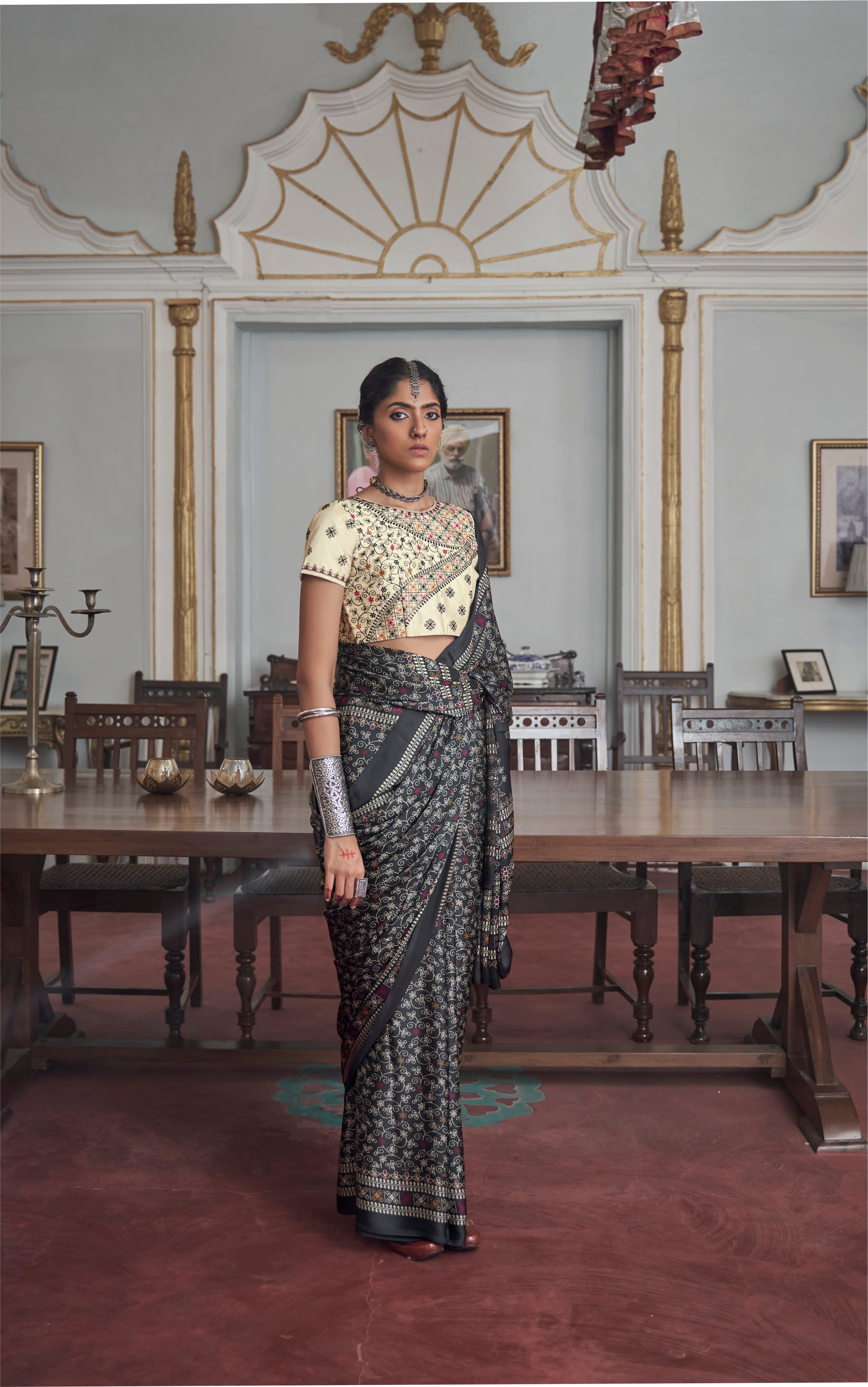 Emperor Grey Gajji Silk Saree with embroidery blouse