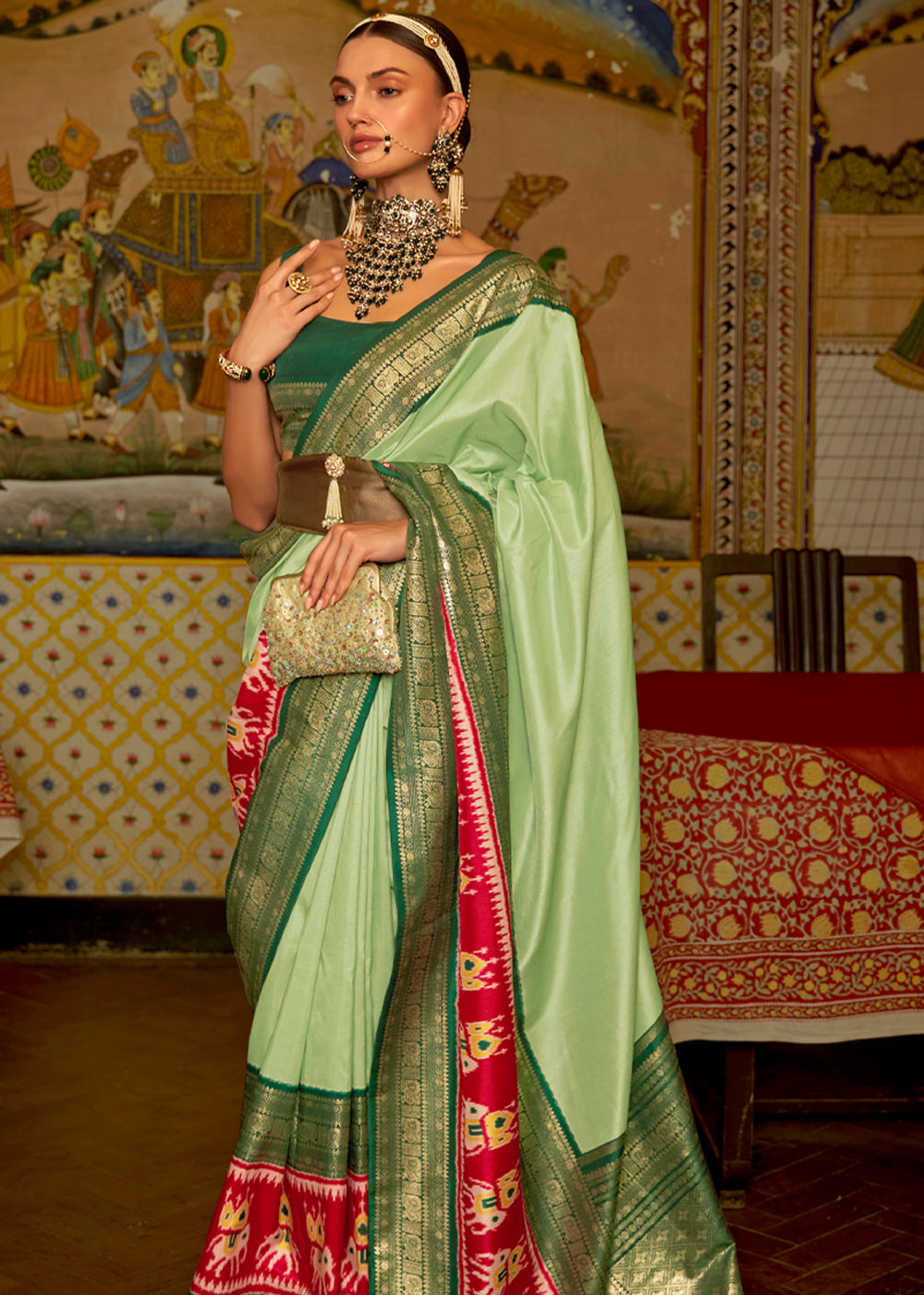 Pine Glade Green Banarasi Patola Saree