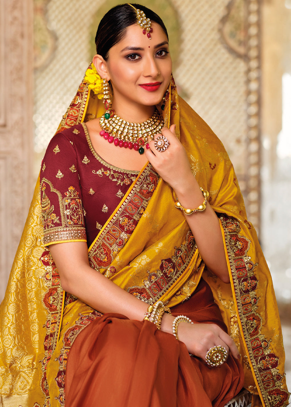 Di Serria Yellow Zari Woven Designer Banarasi Saree