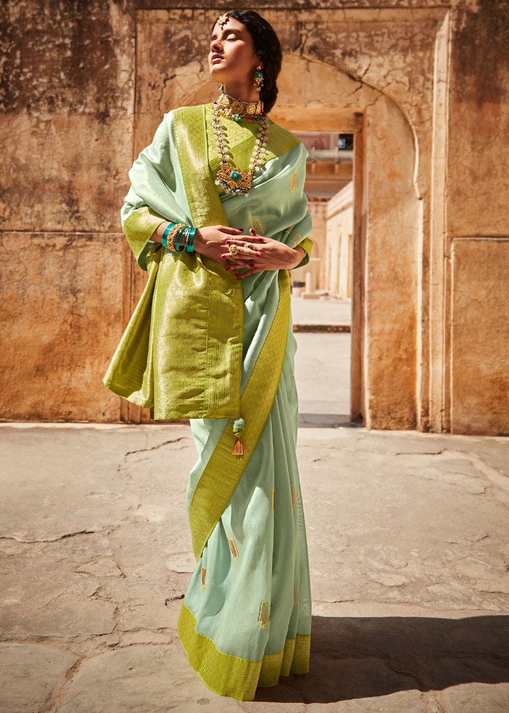 Rainee Green Zari Woven Designer Banarasi Saree