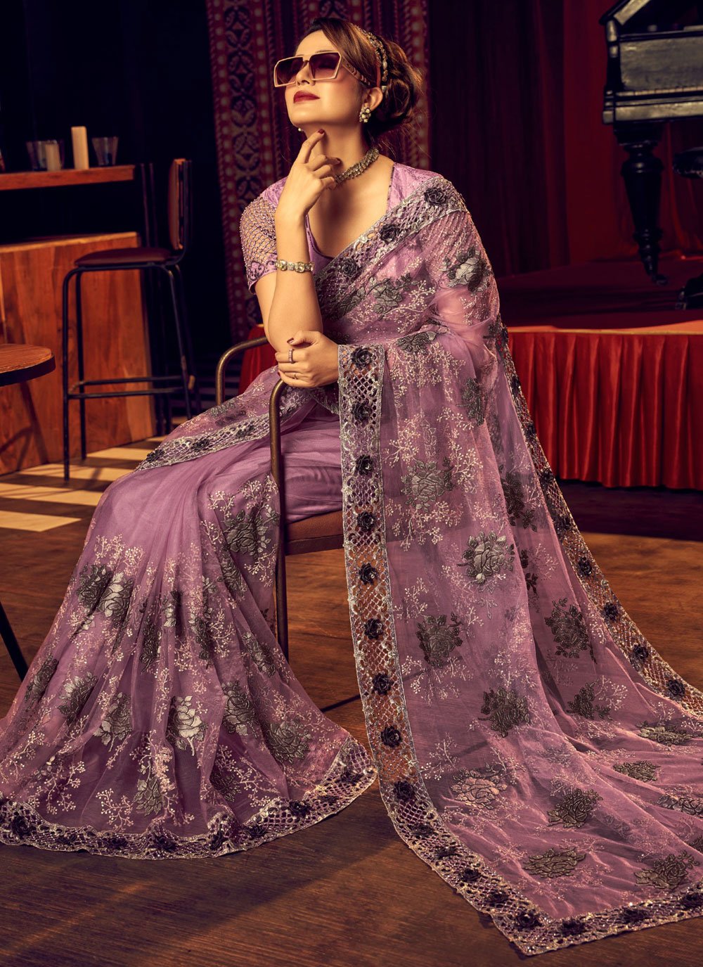 Copper Penny Purple Designer Partywear Saree