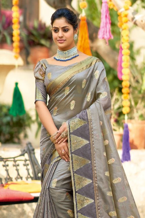 Nobel Grey Organza Saree