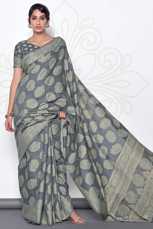 Rolling Stone Grey Cotton Saree