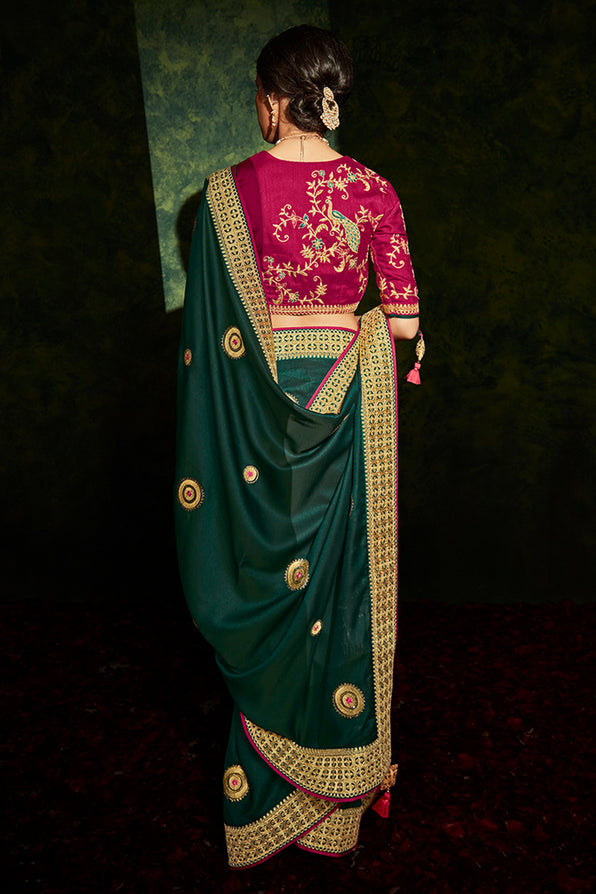 Plantation Green and Pink South Silk Saree